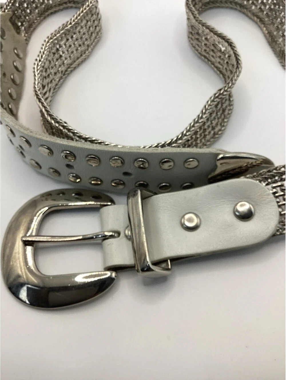 Express Silver Metallic Mesh Chain Belt Women Adjustable Statement Buckle Y2K